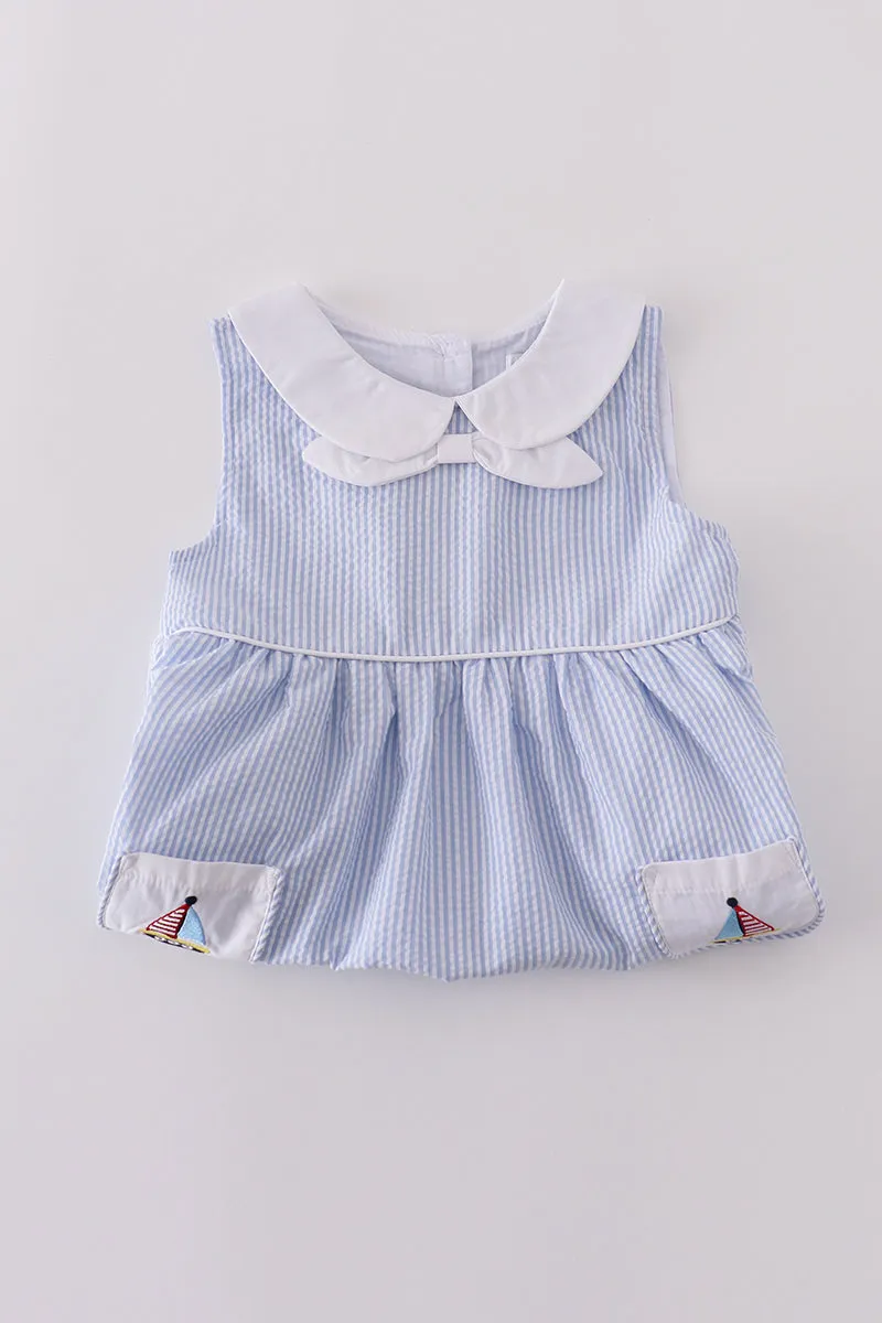 Premium Blue sailboat embroidery dress