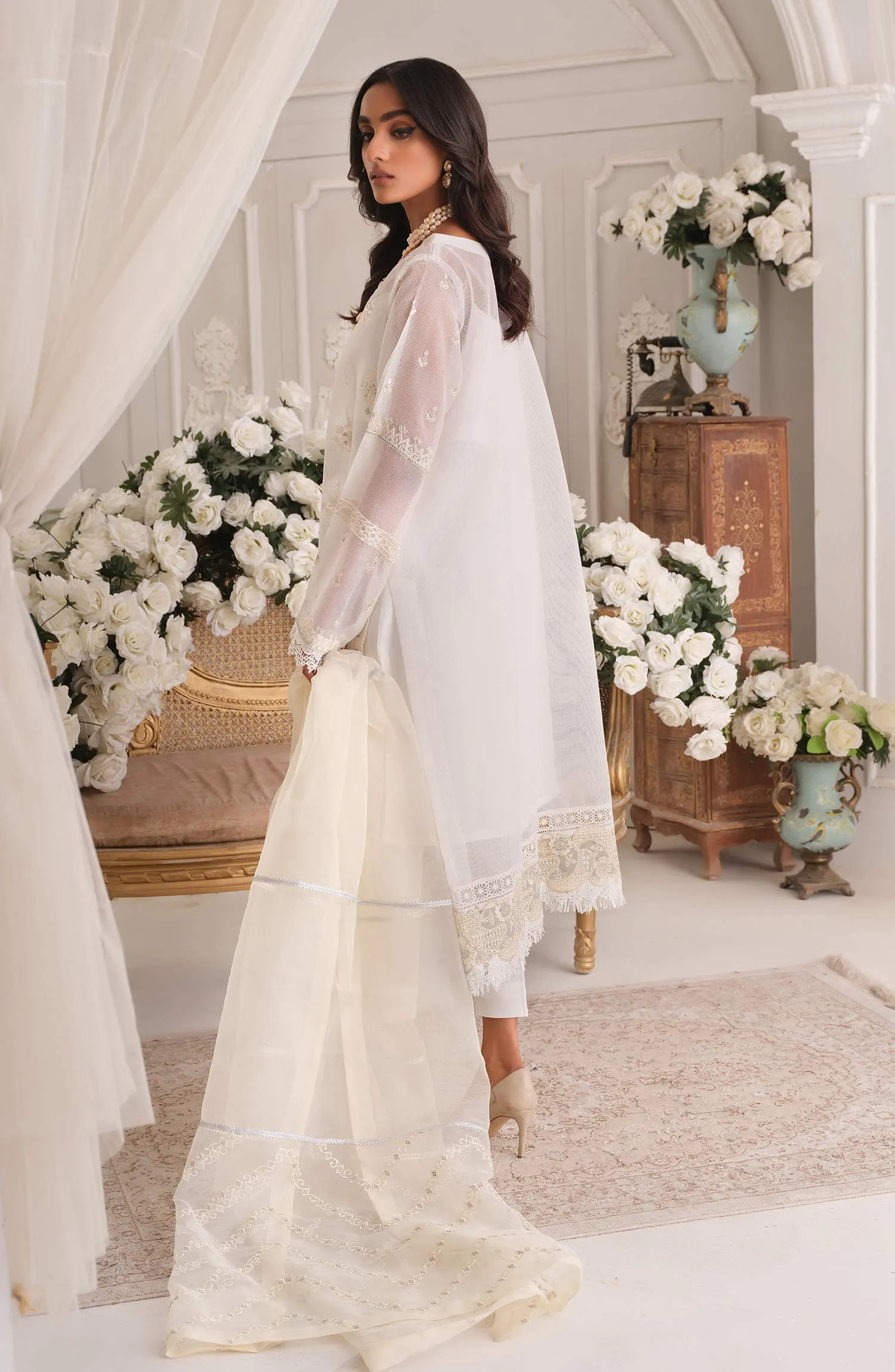 Premium Cotton Net White Kameez Trouser Pakistani Dress