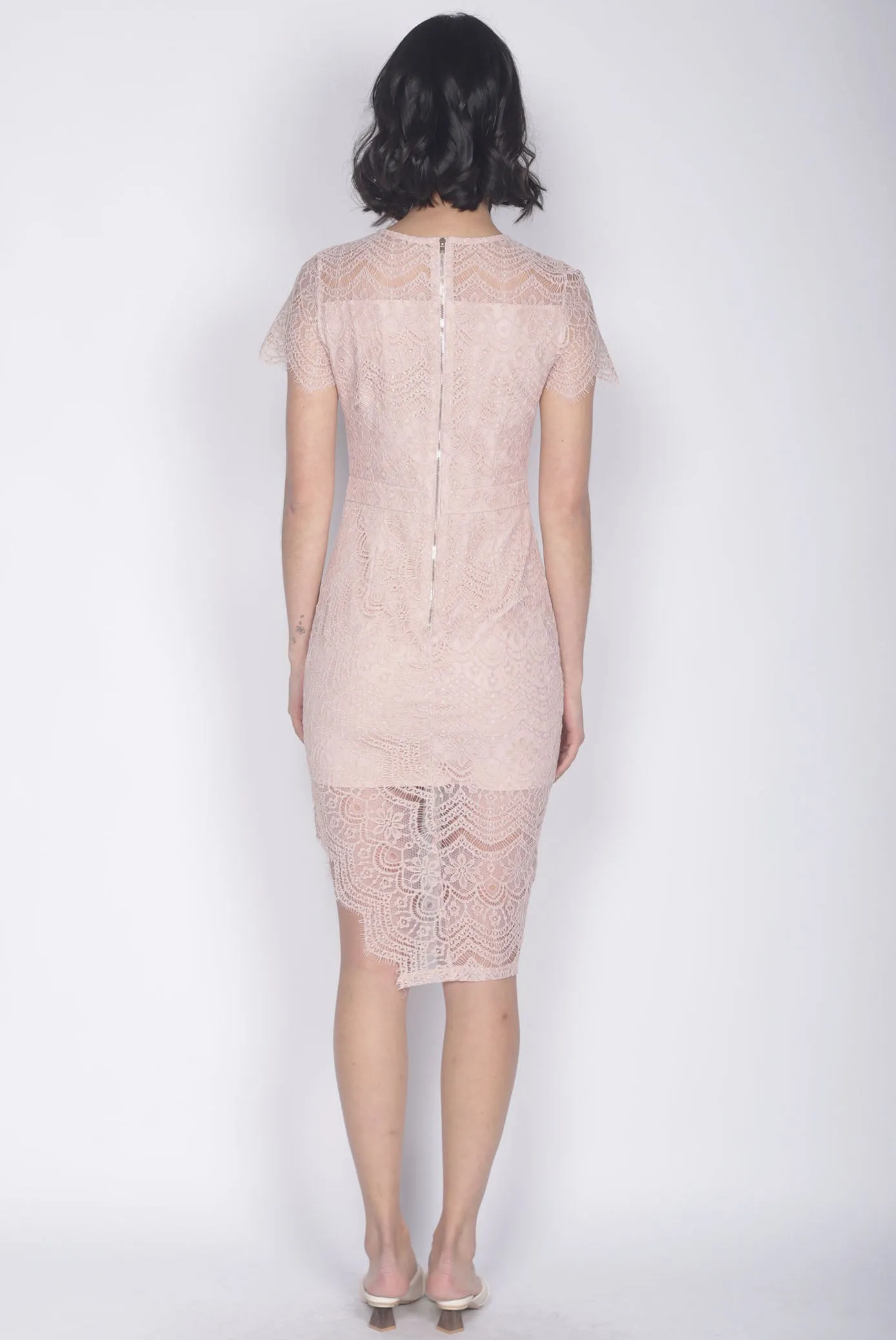 *Premium* Elisavet Lace Slit Dress In Blush
