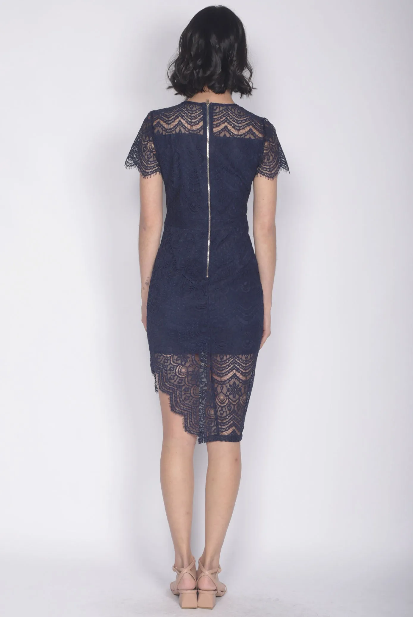 *Premium* Elisavet Lace Slit Dress In Navy Blue