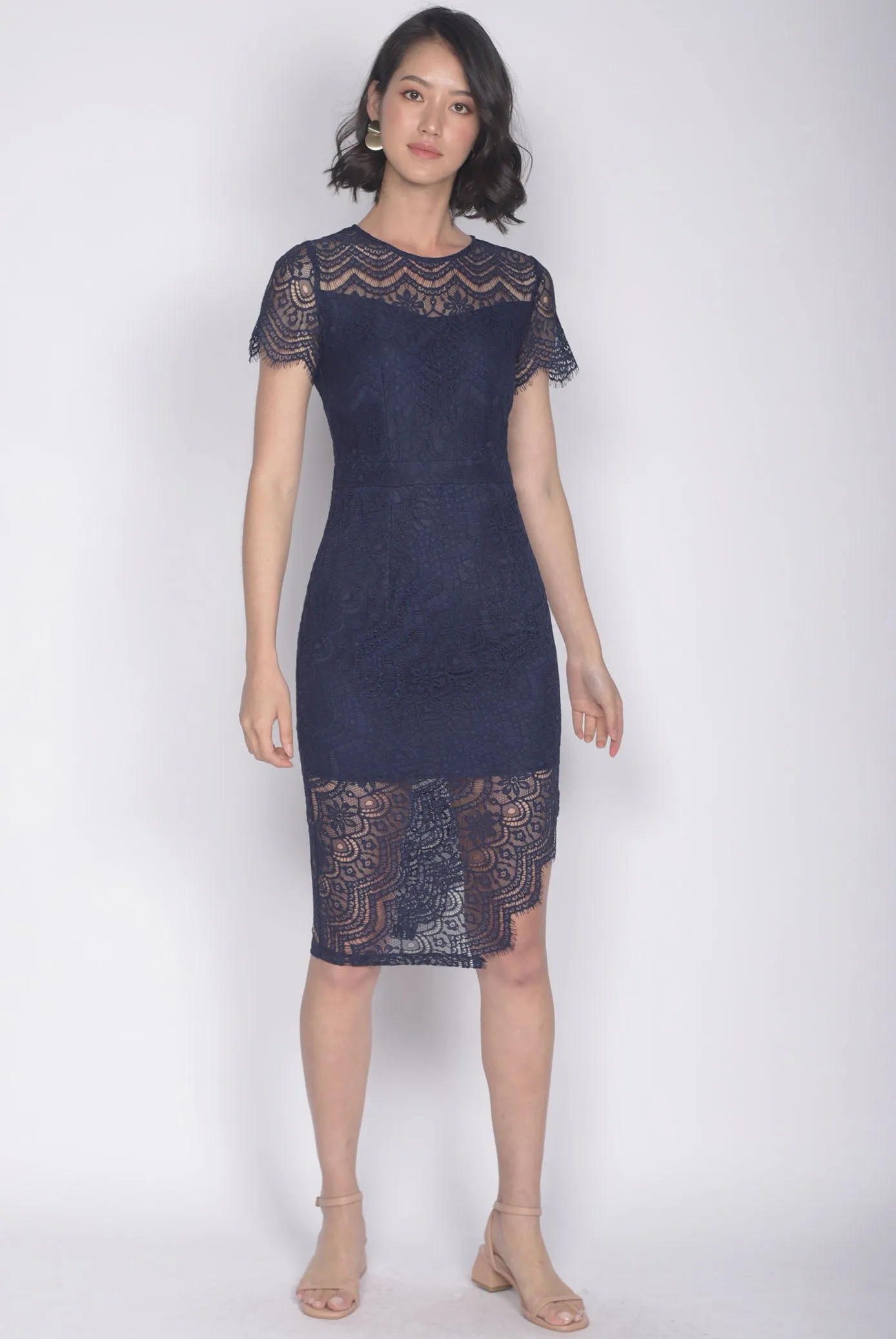 *Premium* Elisavet Lace Slit Dress In Navy Blue