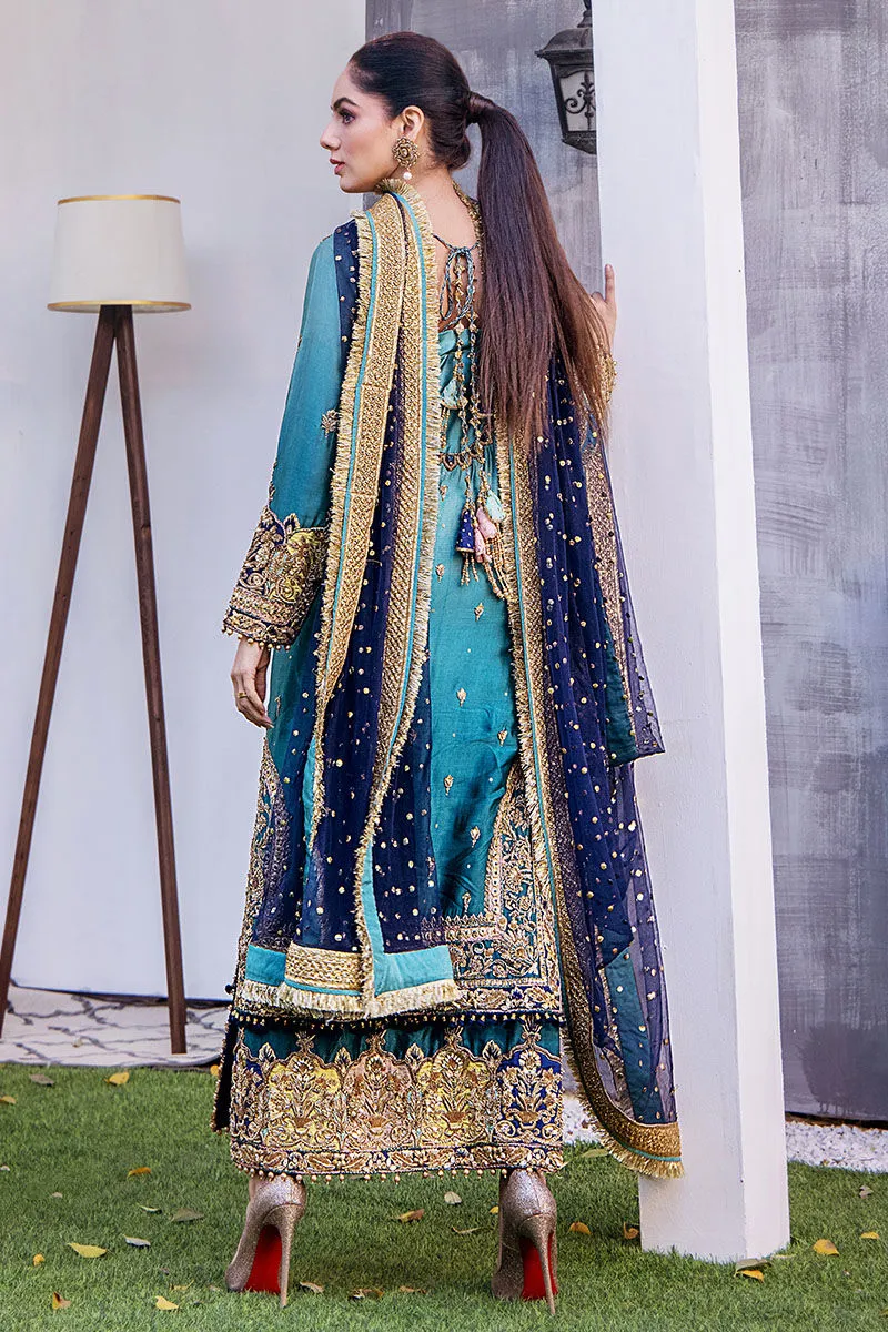 Premium Embroidered Pakistani Wedding Dress in Blue