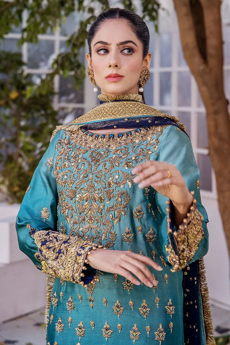 Premium Embroidered Pakistani Wedding Dress in Blue