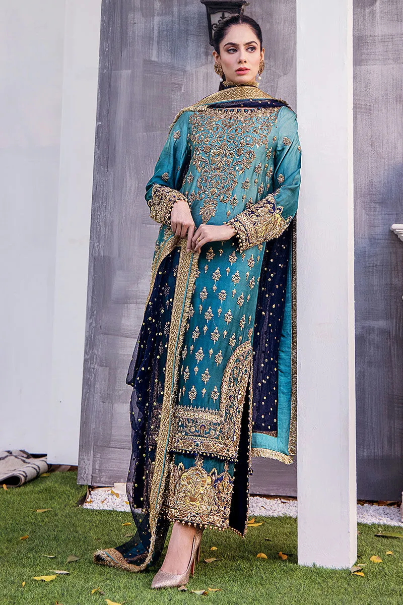 Premium Embroidered Pakistani Wedding Dress in Blue