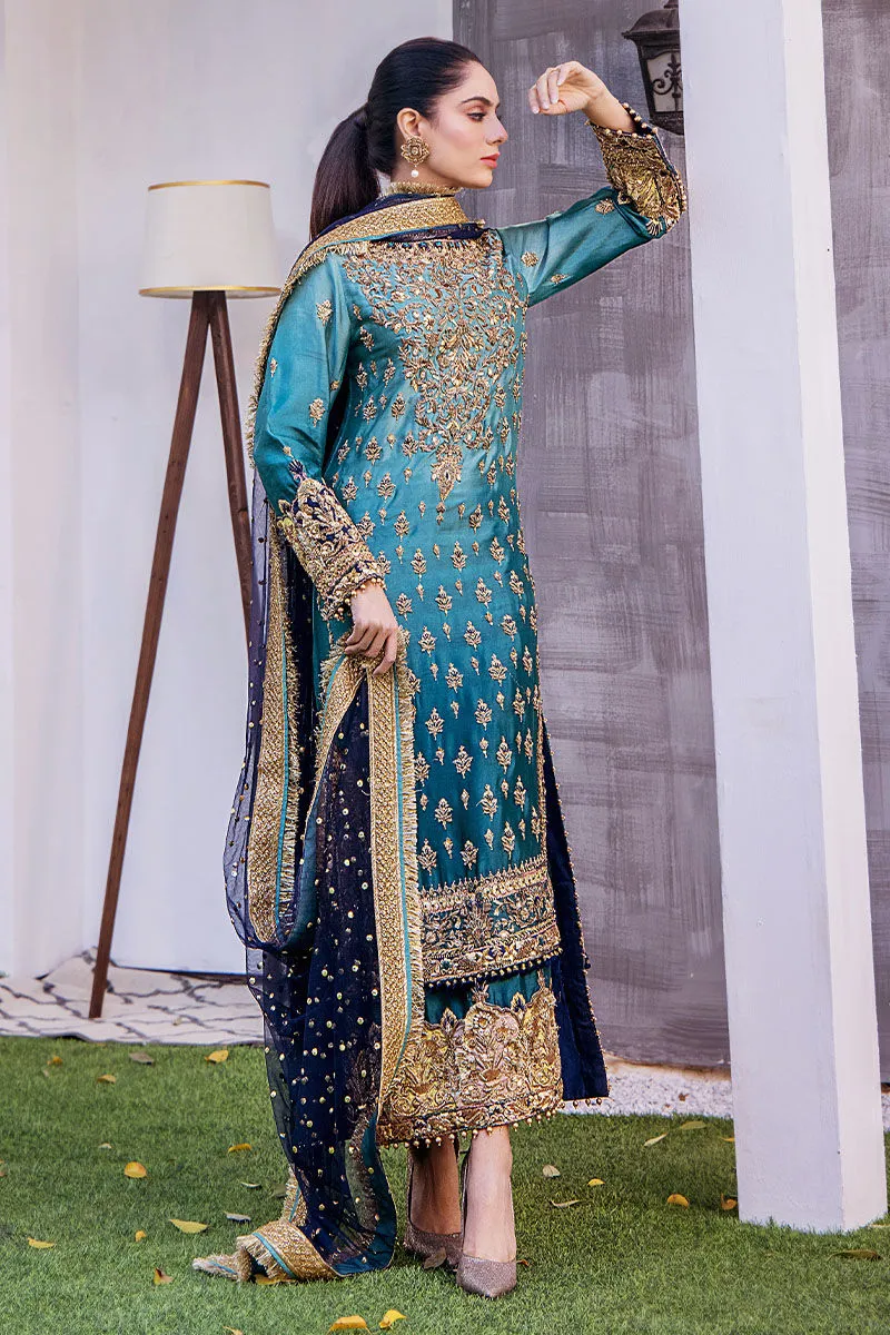 Premium Embroidered Pakistani Wedding Dress in Blue