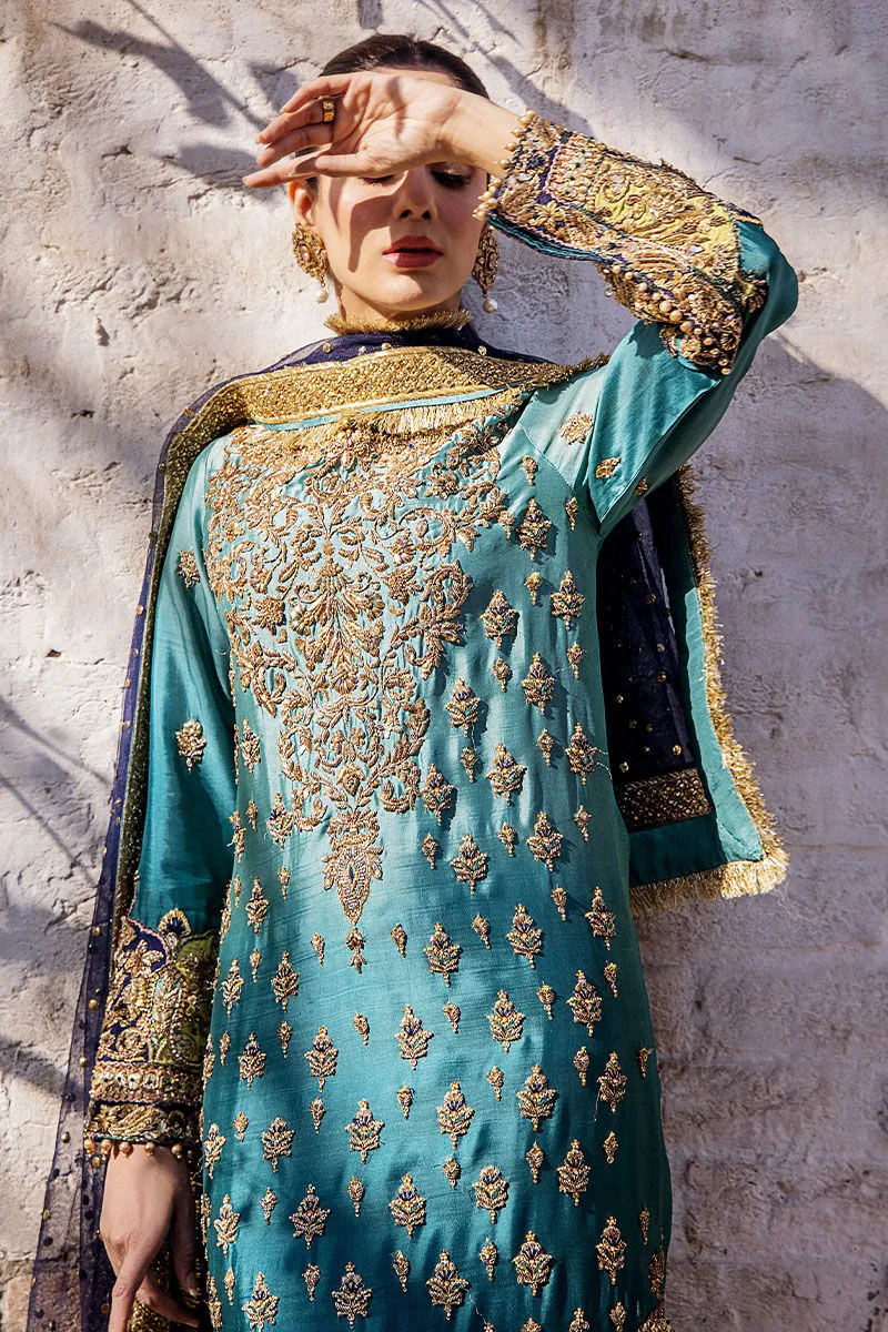 Premium Embroidered Pakistani Wedding Dress in Blue