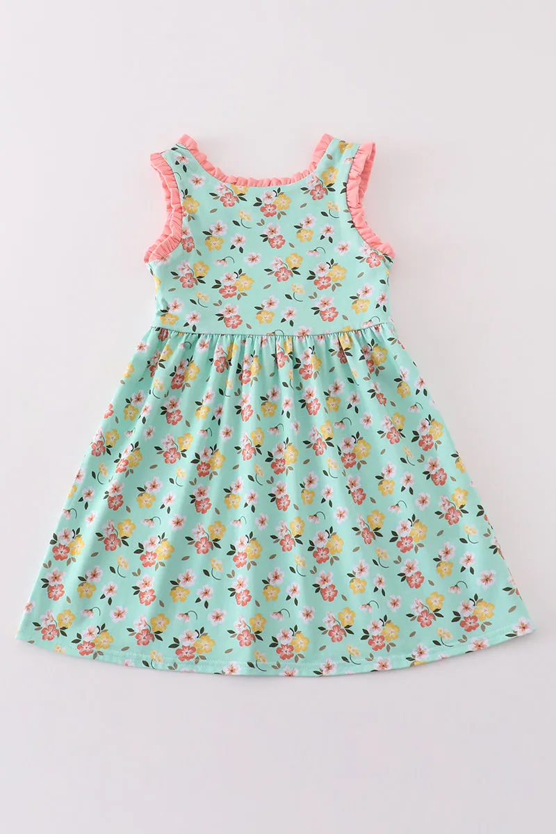 Premium Green Floral Cross Embroidery Dress