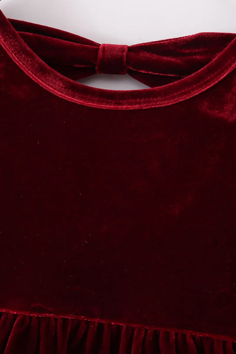 Premium Maroon Velvet Tiered Ruffle Dress