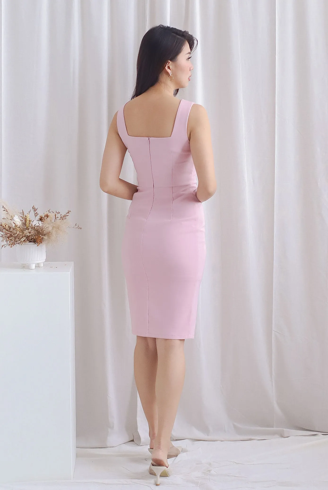 *Premium* Maycee Buttons Down Work Dress In Blush