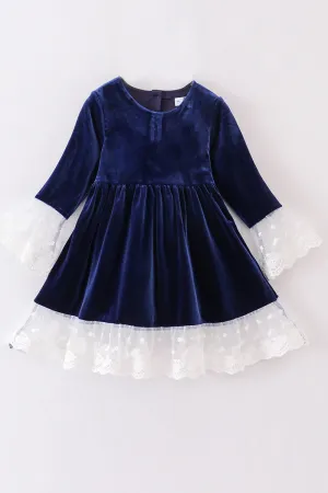 Premium Navy Velvet Lace Dress