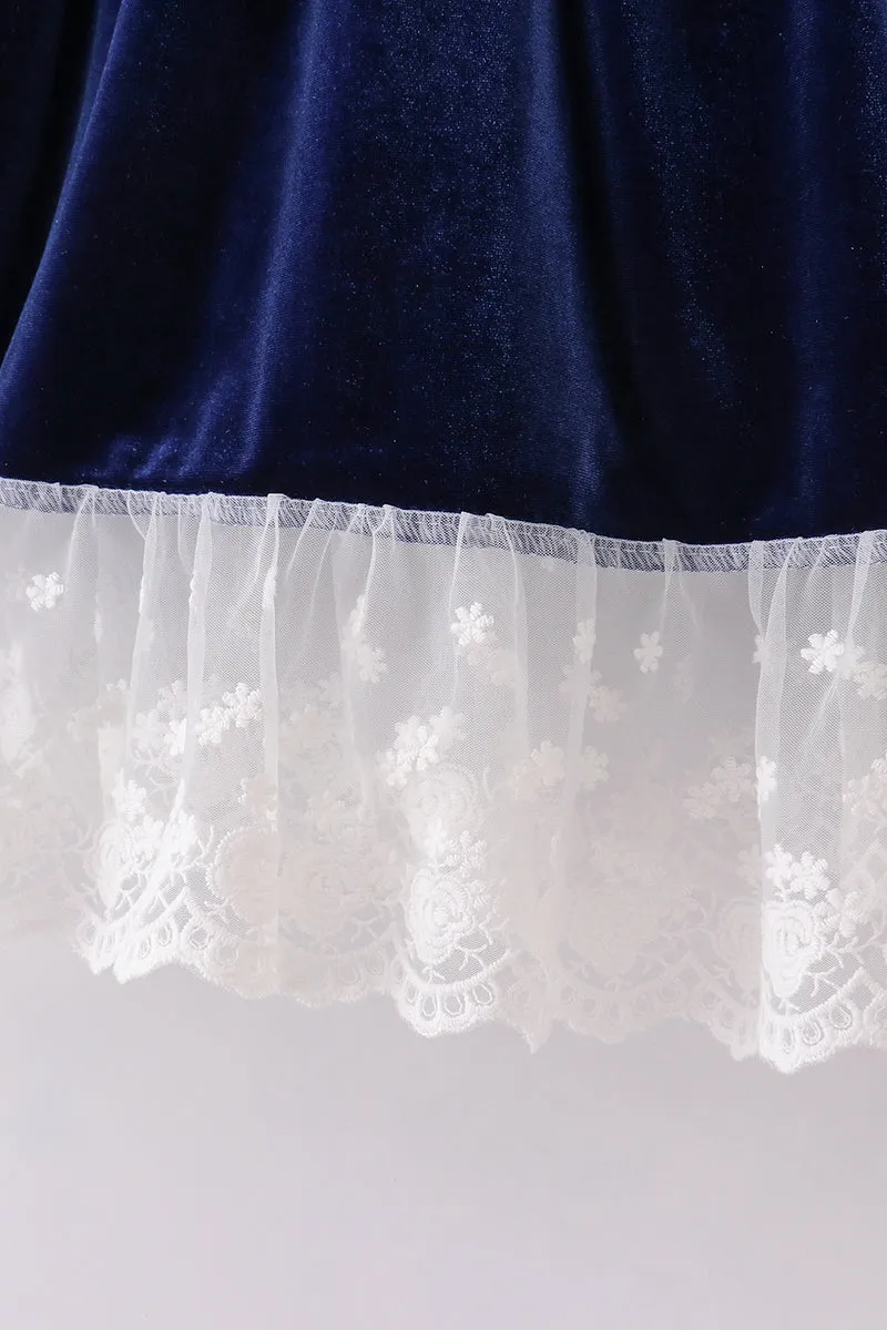 Premium Navy Velvet Lace Dress
