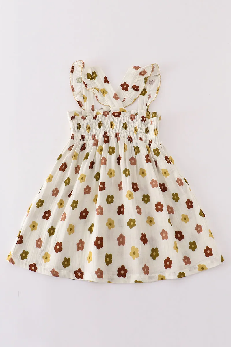 Premium Organic Muslin Floral Smocked Ruffle Dress