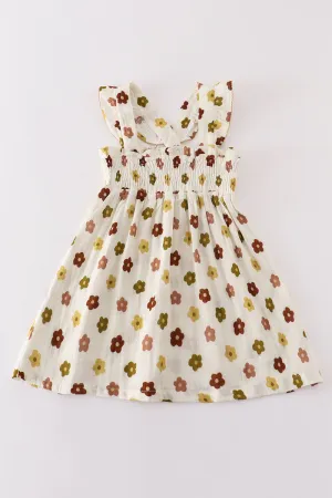 Premium Organic Muslin Floral Smocked Ruffle Dress