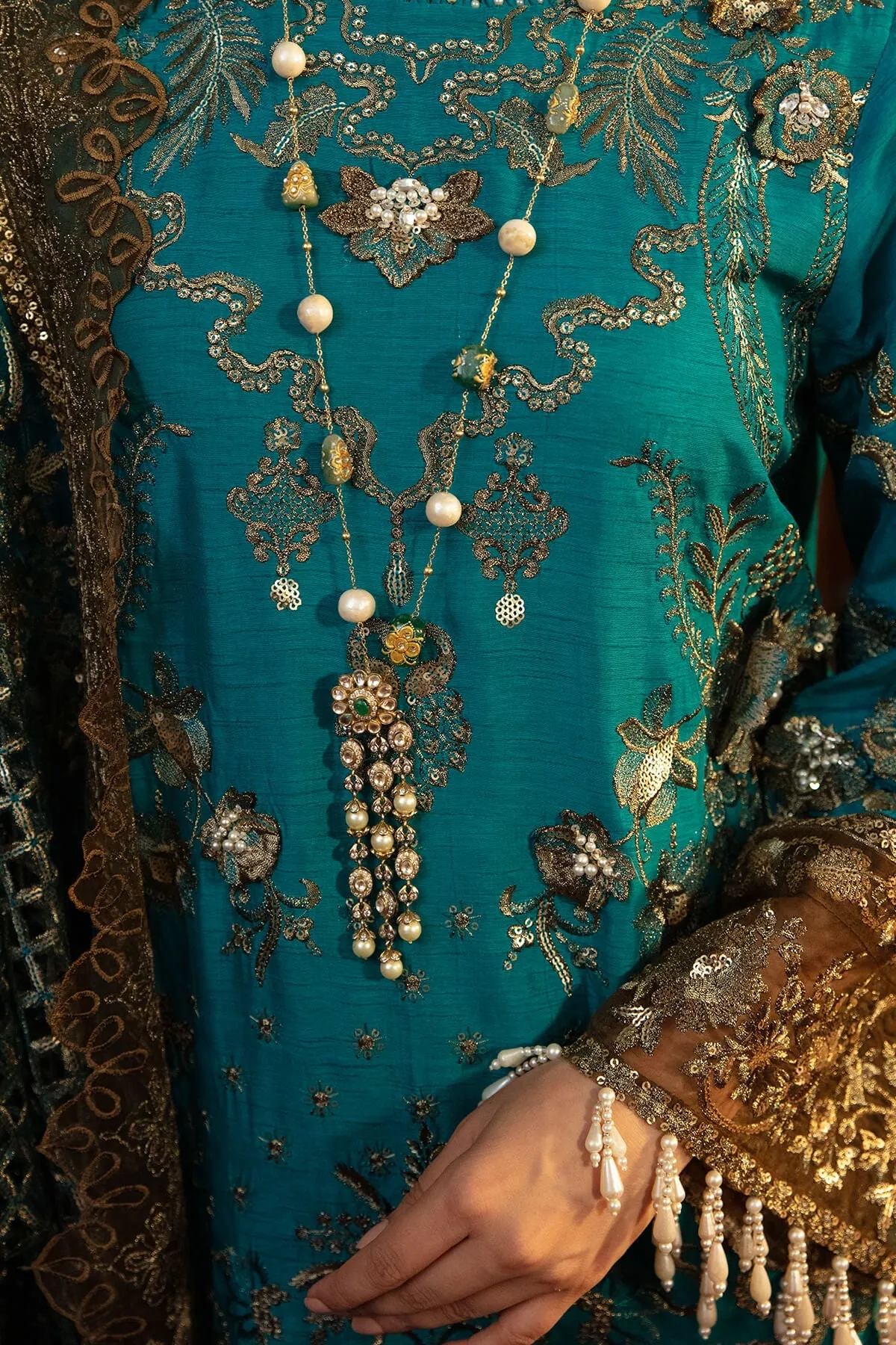 Premium Pakistani Eid Dress in Embroidered Blue Sharara Kameez and Net Dupatta Style
