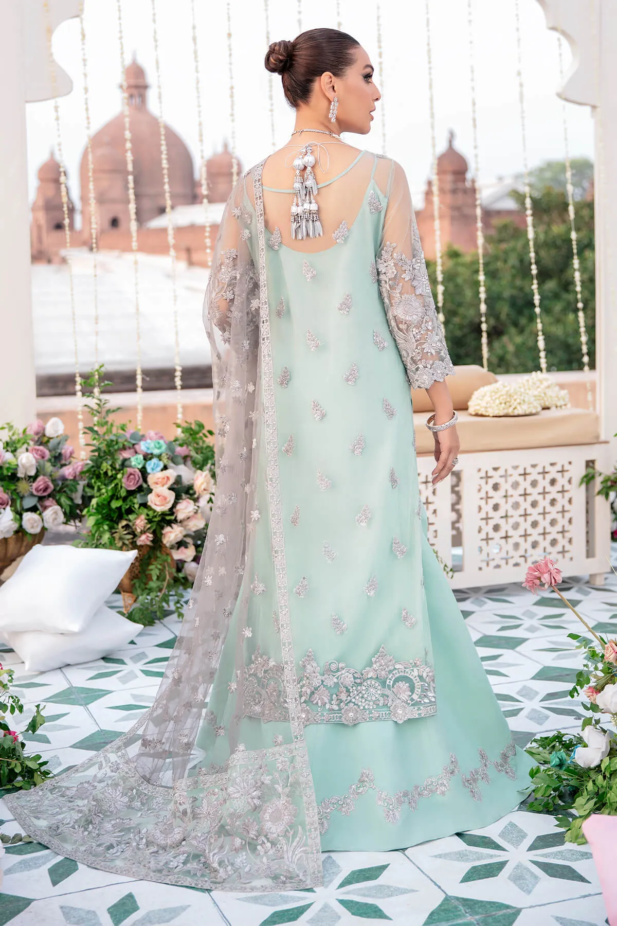 Premium Pakistani Party Dress in Embellished Sharara Kameez and Dupatta Style for Eid