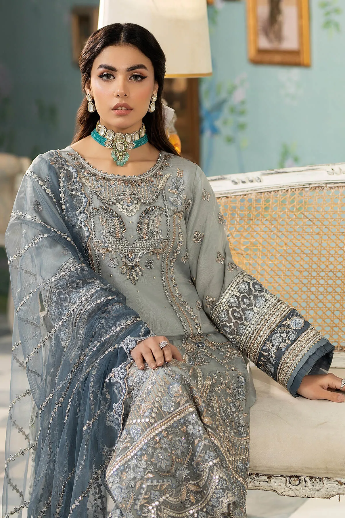 Premium Pakistani Party Dress in Organza Kameez Style