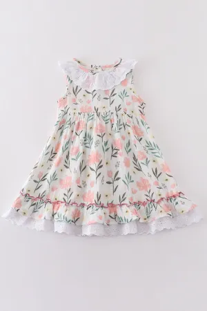 Premium Pink Muslin Floral Ruffle Dress