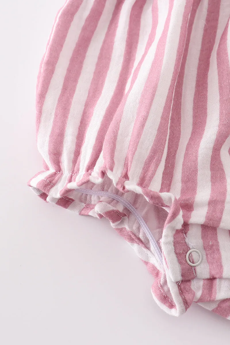 Premium Pink Muslin Stripe Smocked Girl Bubble