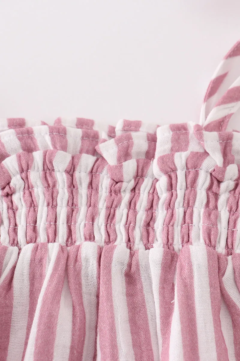 Premium Pink Muslin Stripe Smocked Girl Bubble
