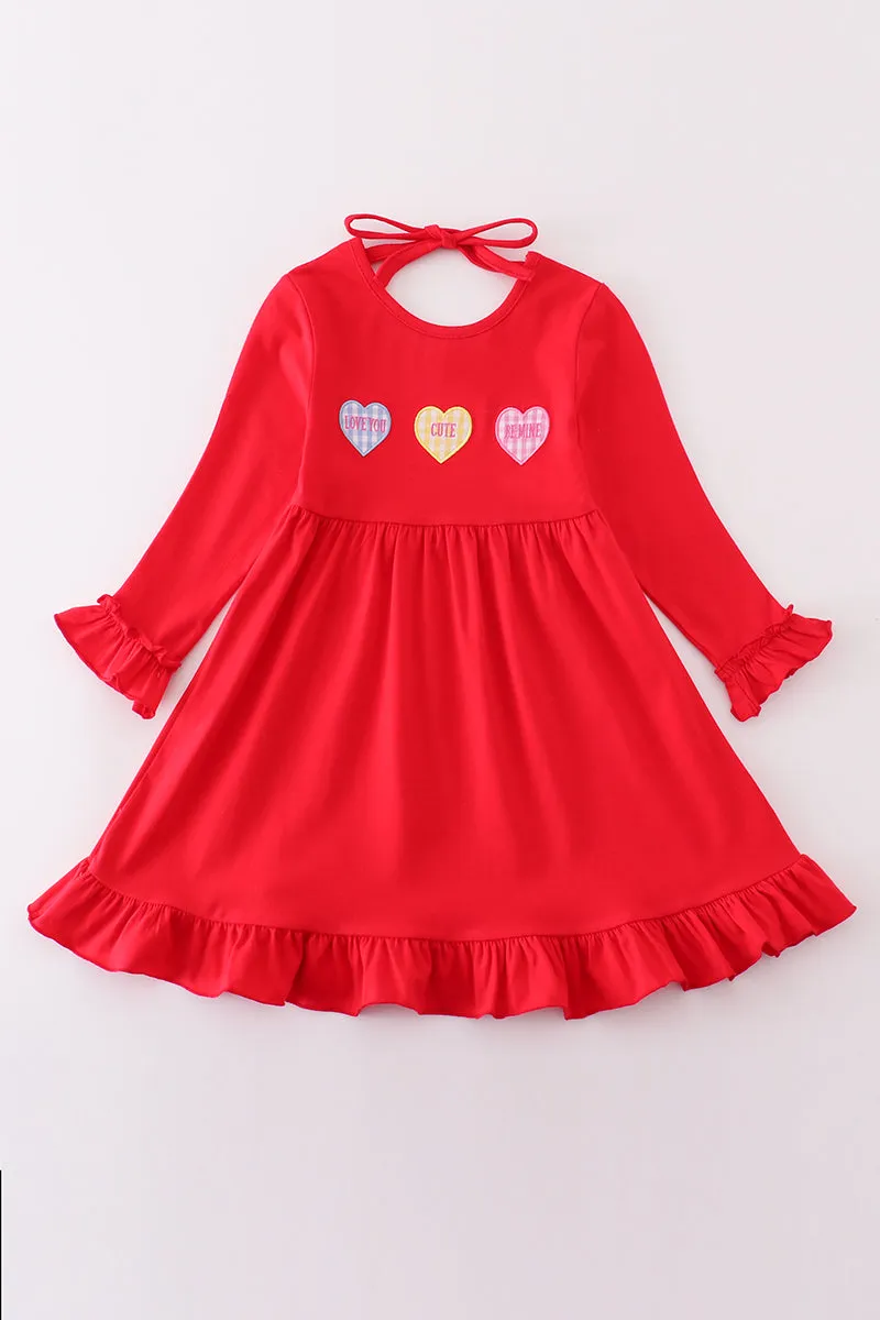 Premium Red Valentine Heart Applique Dress