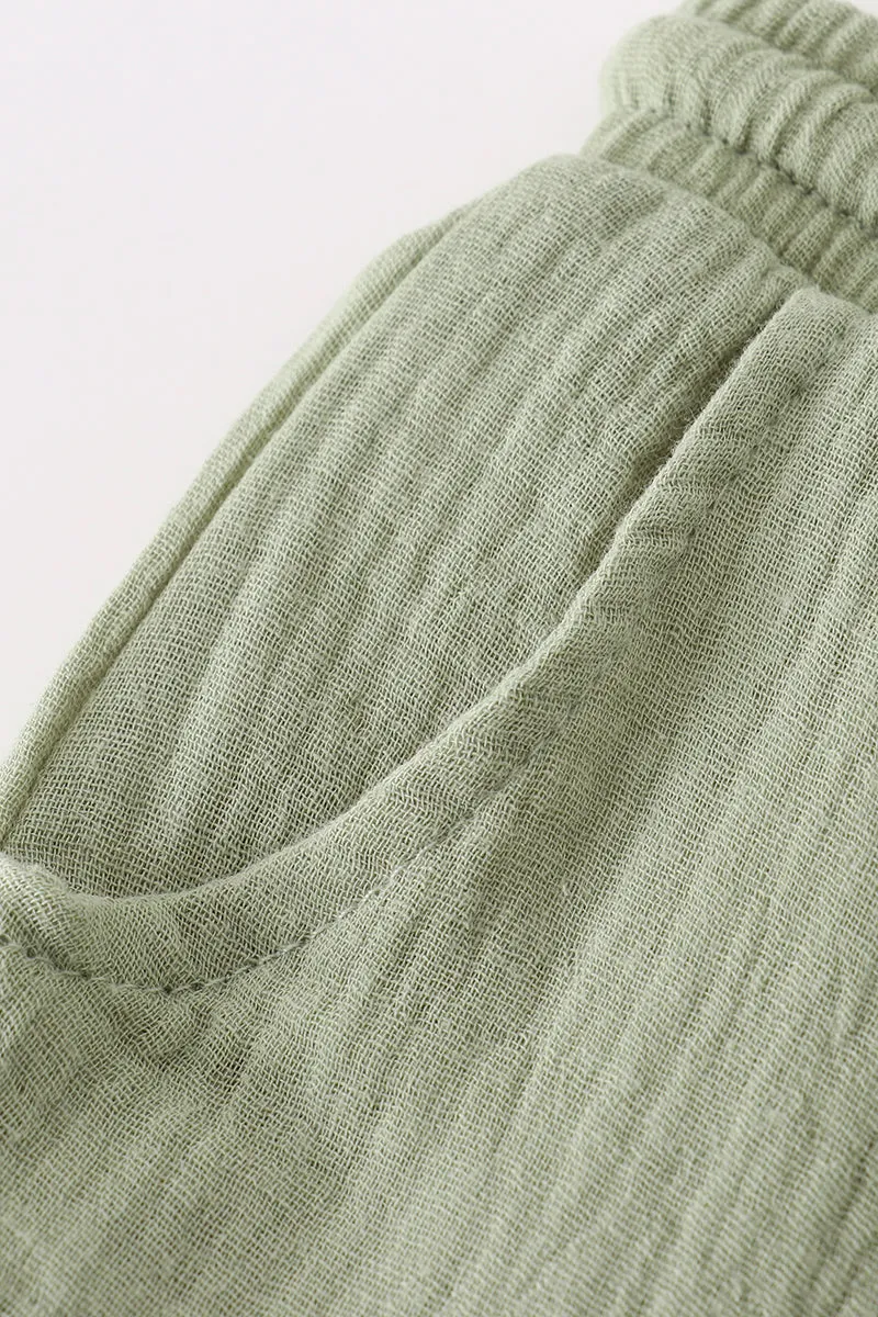 Premium Sage Muslin Boy Shorts Set