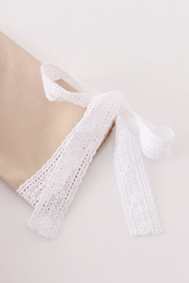 Premium Sand Lace Ruffle Dress