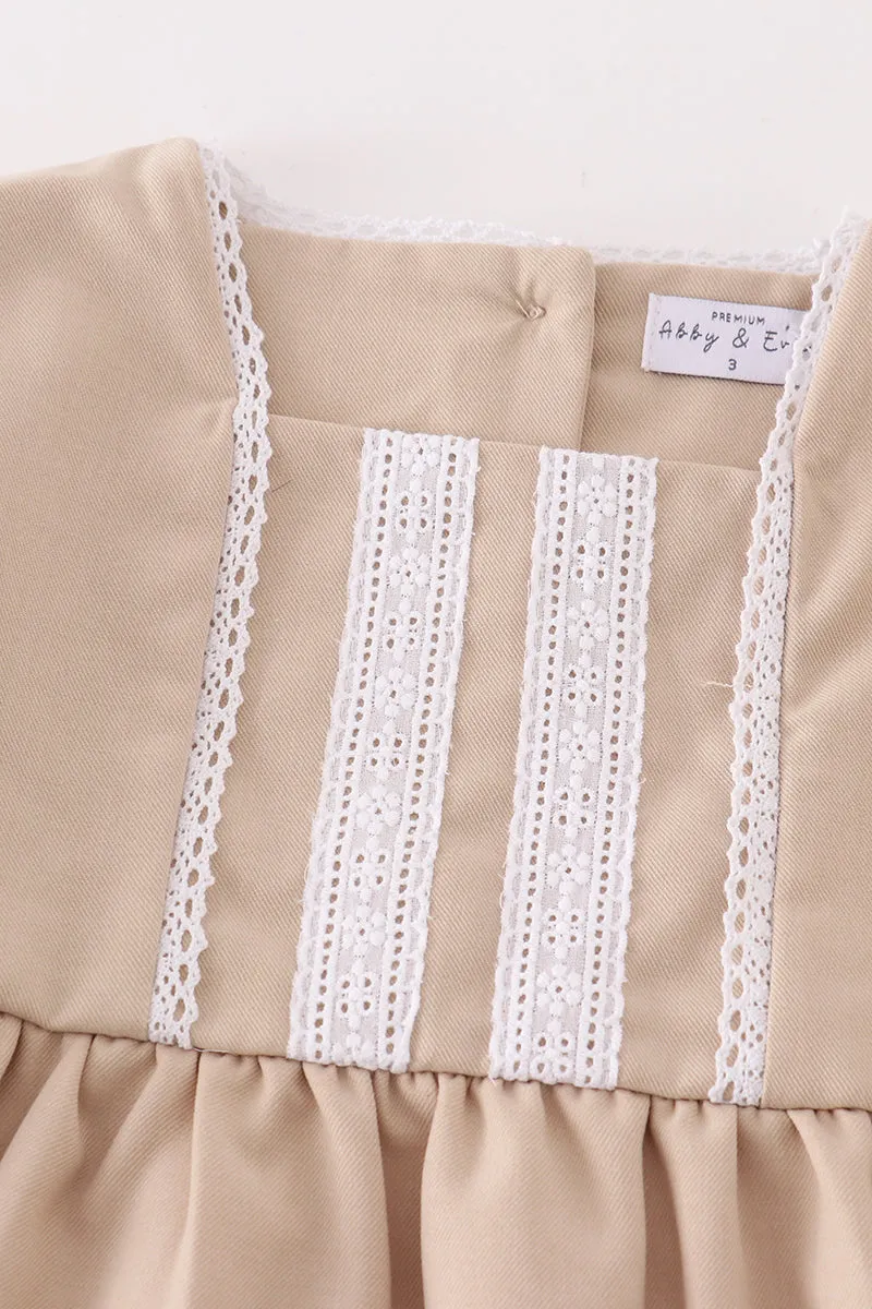 Premium Sand Lace Ruffle Dress