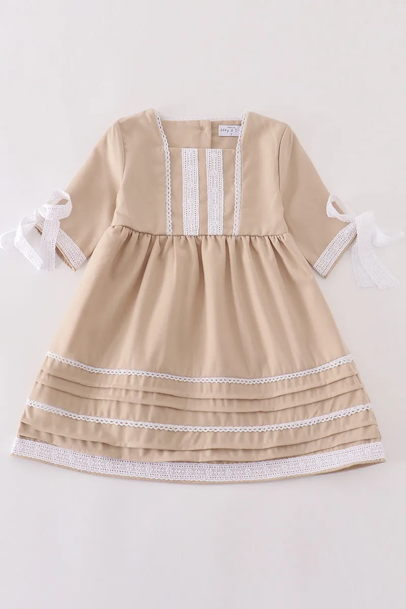 Premium Sand Lace Ruffle Dress
