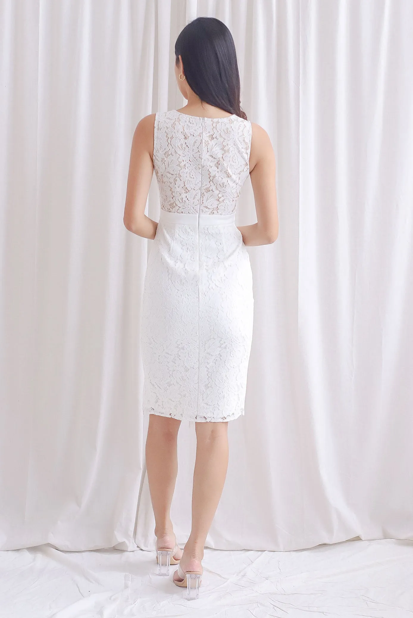 *Premium* TDC Desiree Slit Lace Dress In White