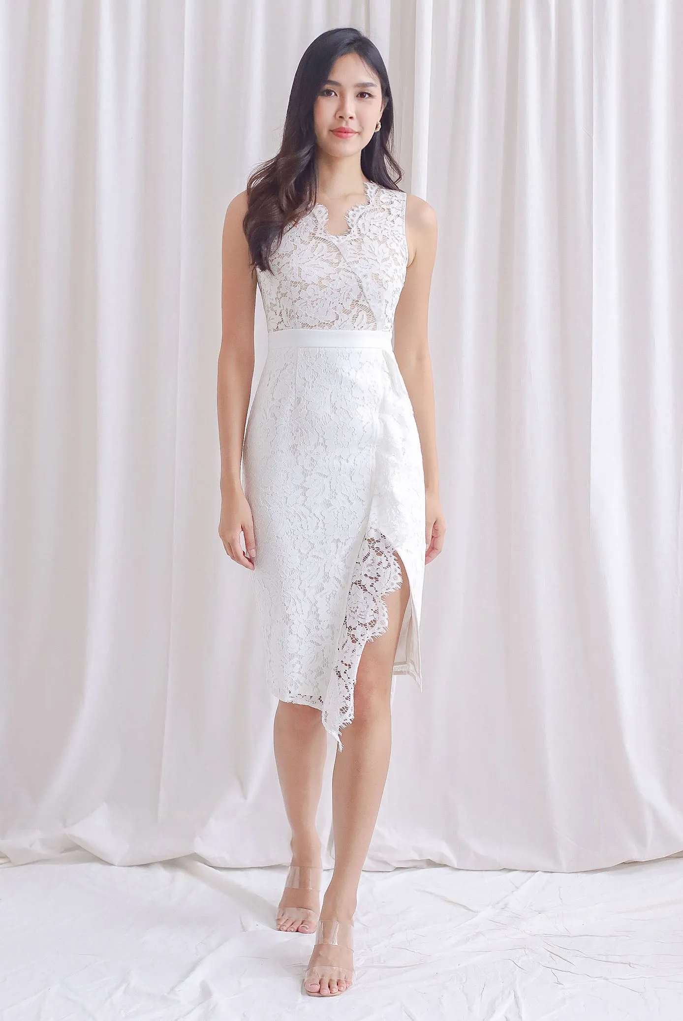 *Premium* TDC Desiree Slit Lace Dress In White