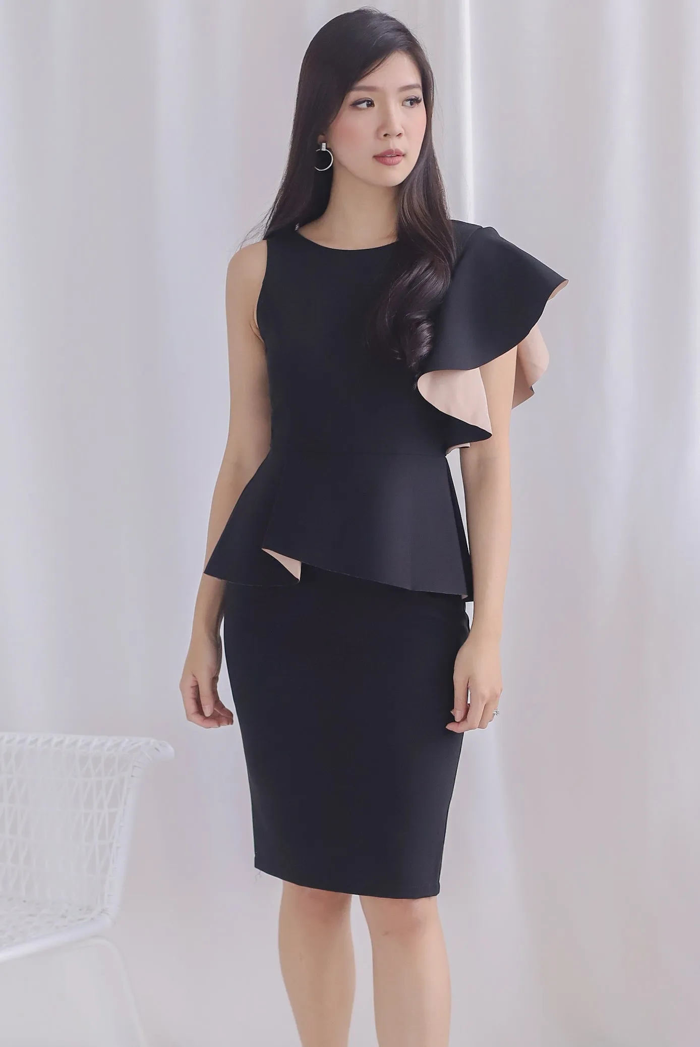 *Premium* TDC Emalyn Toga Ruffle Dress In Black
