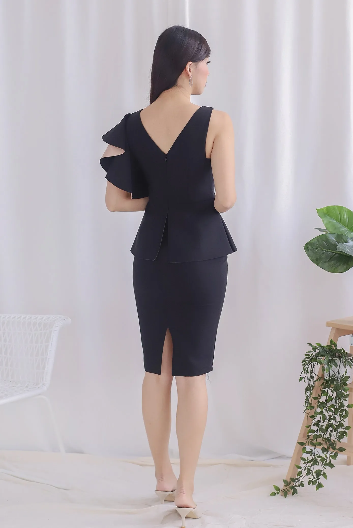 *Premium* TDC Emalyn Toga Ruffle Dress In Black