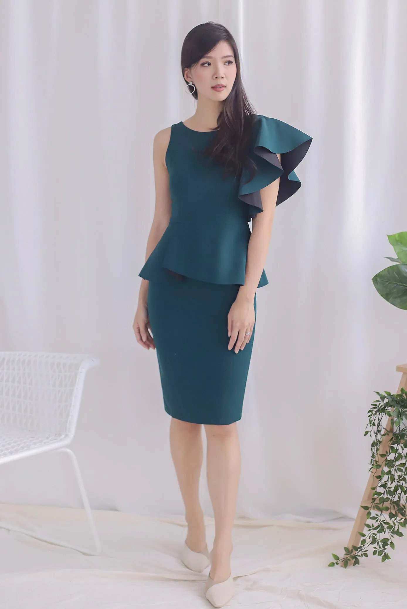 *Premium* TDC Emalyn Toga Ruffle Dress In Forest Green