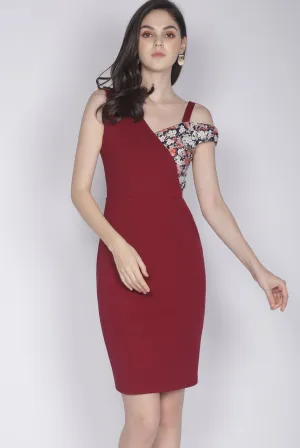 *Premium* TDC Keisha Floral Drop Shoulder Dress In Wine Red