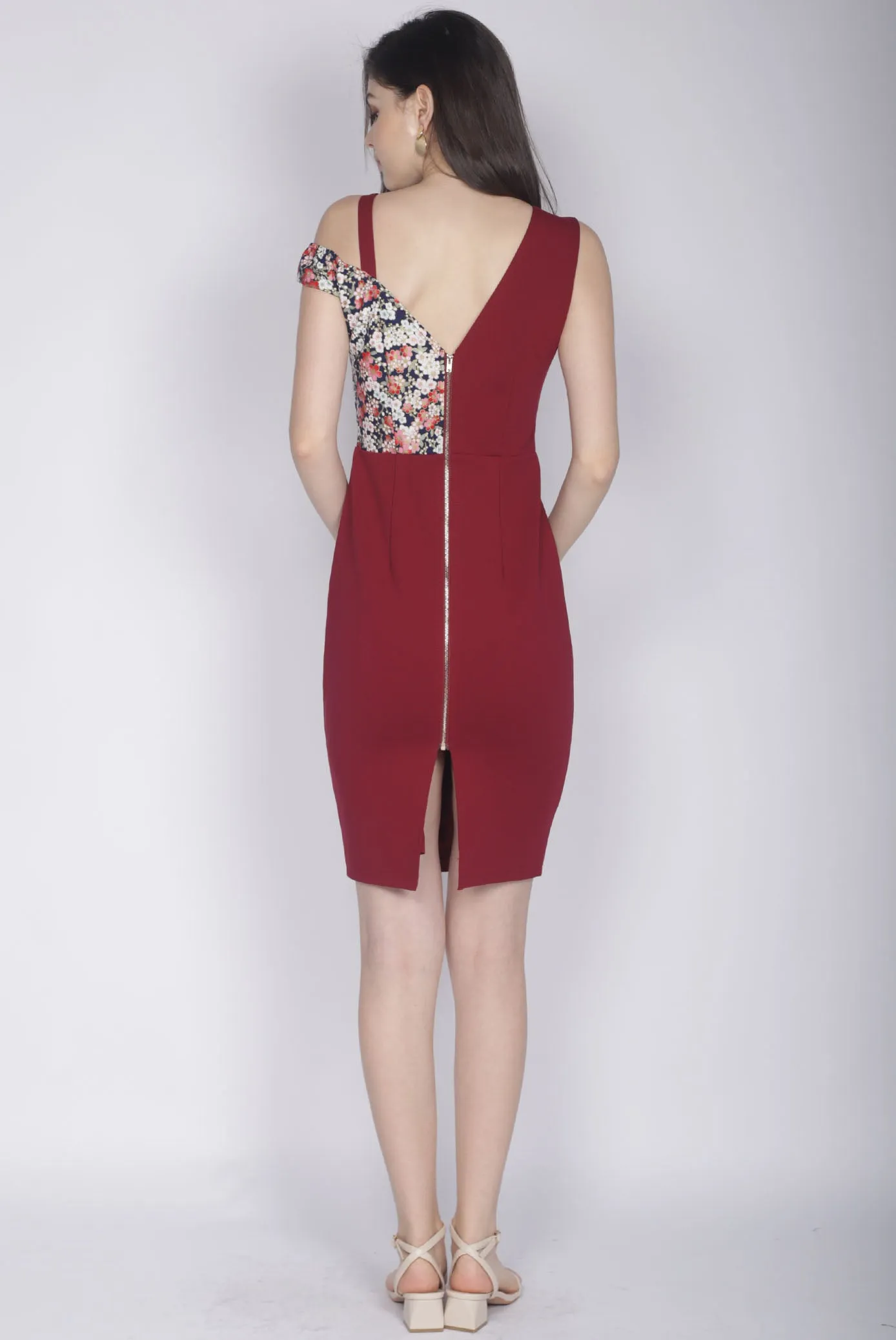 *Premium* TDC Keisha Floral Drop Shoulder Dress In Wine Red