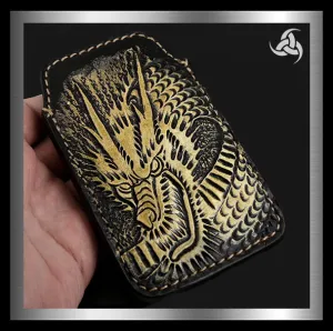 PREMIUM Tooled Dragon iPhone Cellphone Case Hand Carved Leather Universal Fit Sleeve