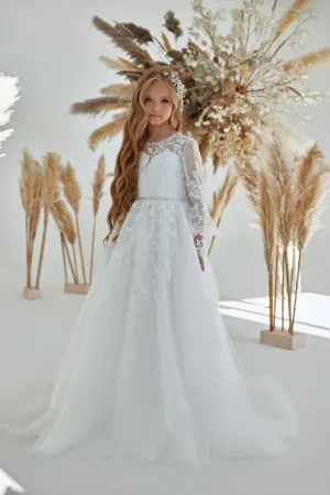 Premium Tulle and Lace Communion Dress with Sleeves