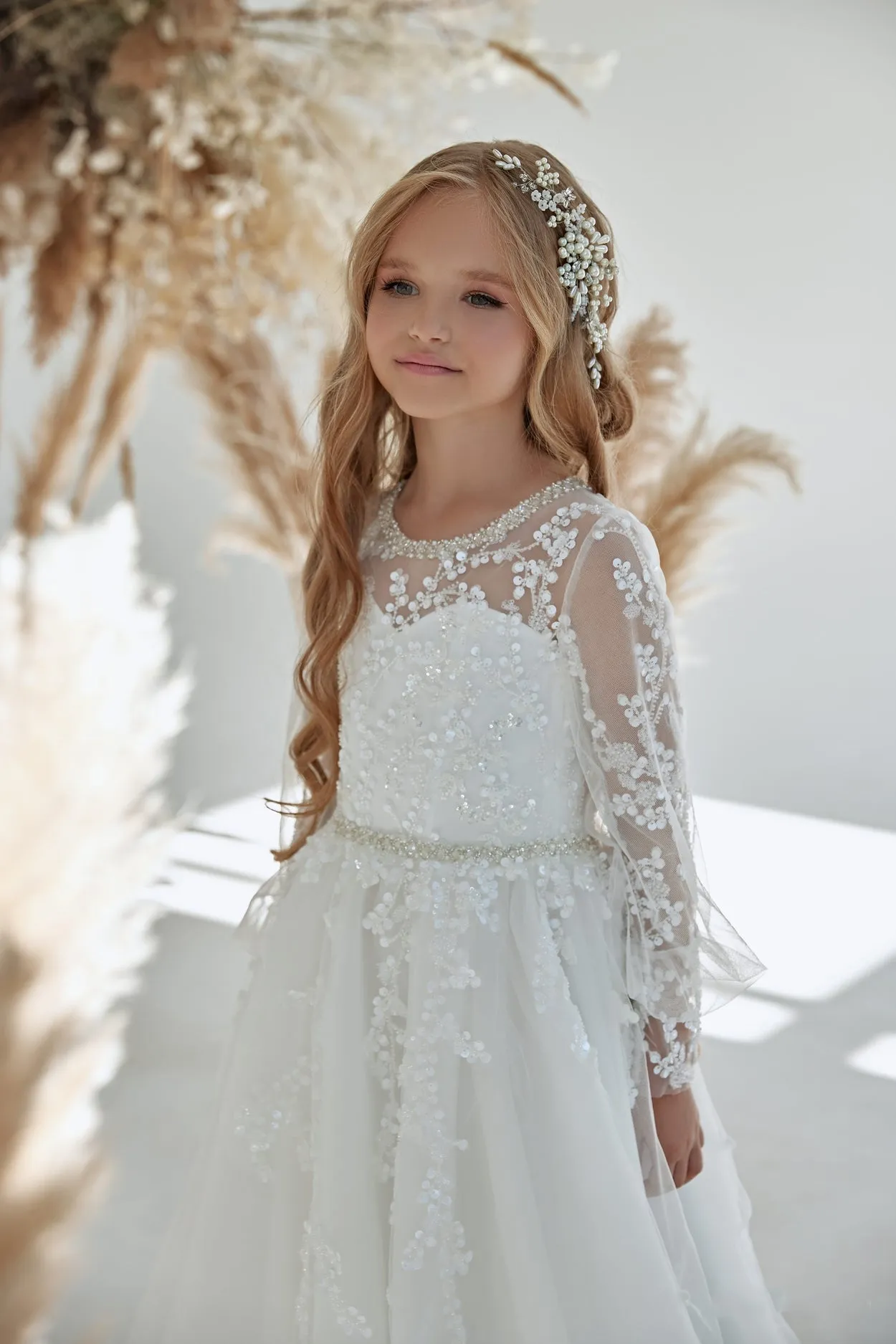 Premium Tulle and Lace Communion Dress with Sleeves