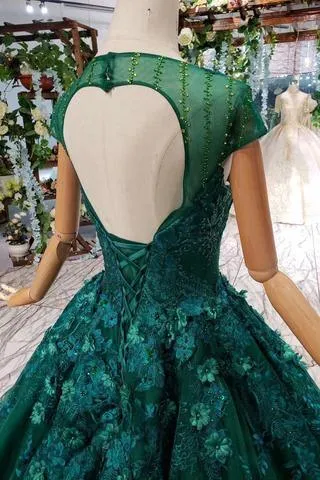 Prom Dresses Court Train Scoop Cap Sleeves Lace Up Back TP0855