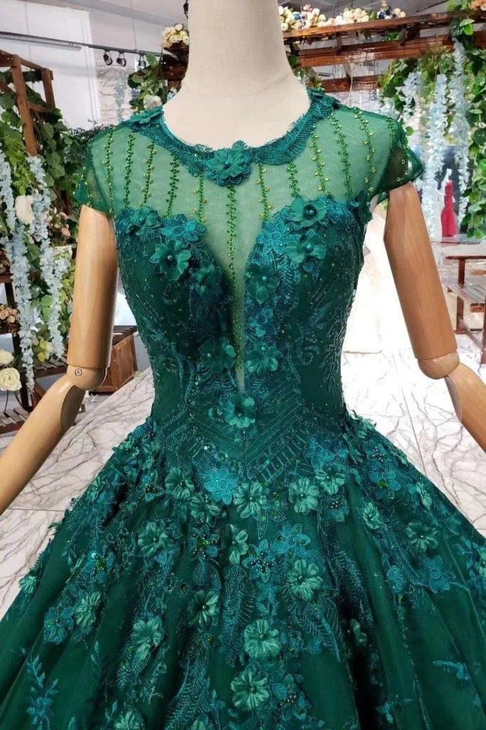 Prom Dresses Court Train Scoop Cap Sleeves Lace Up Back TP0855