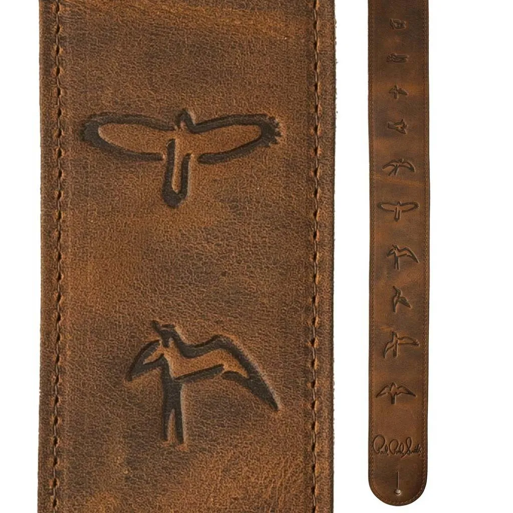 PRS 2.5 Inch Leather Birds Guitar Strap, Distressed Brown