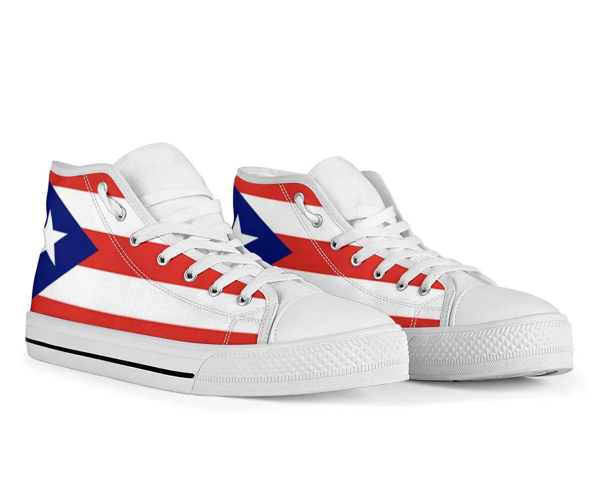 Puerto Rico Flag High Top Custom Sneaker Shoes with White Soles