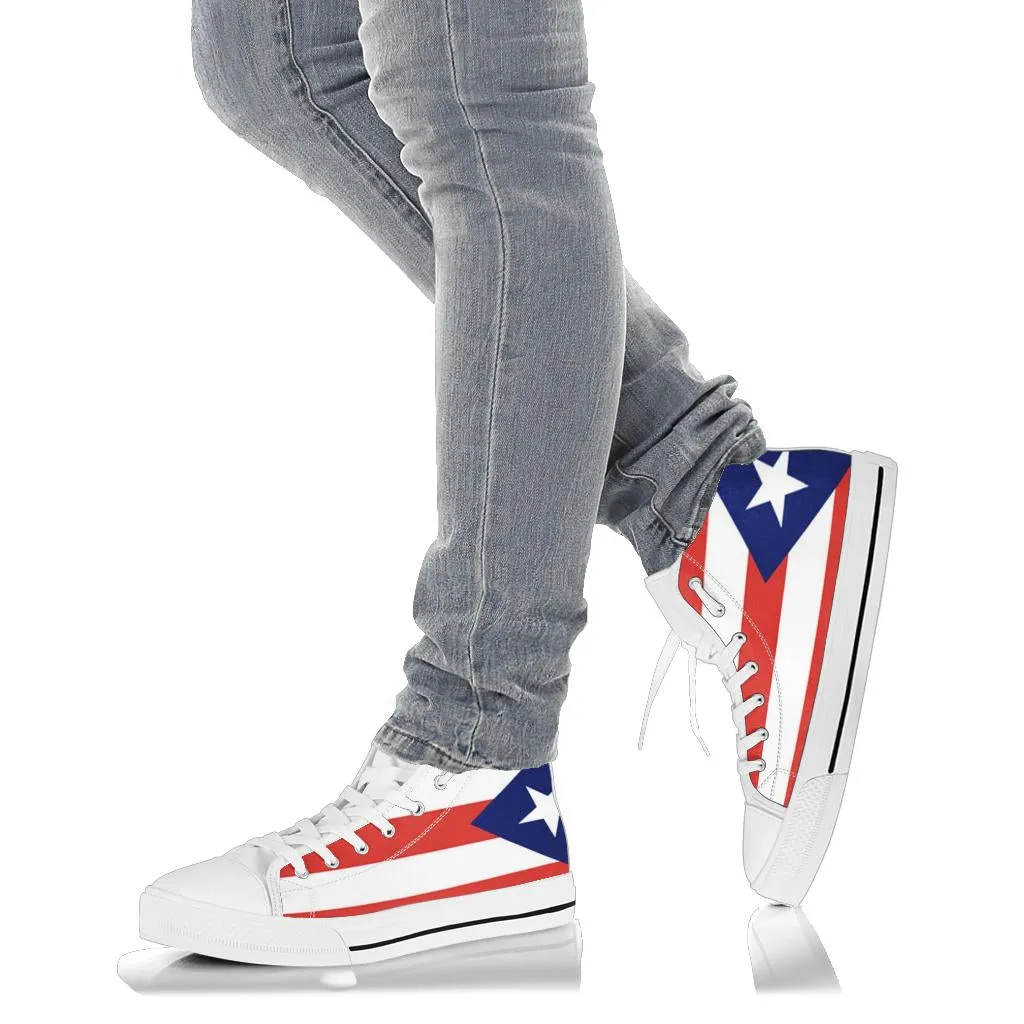 Puerto Rico Flag High Top Custom Sneaker Shoes with White Soles