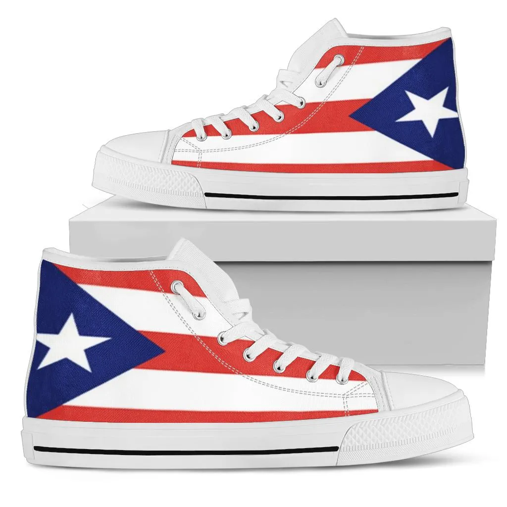 Puerto Rico Flag High Top Custom Sneaker Shoes with White Soles