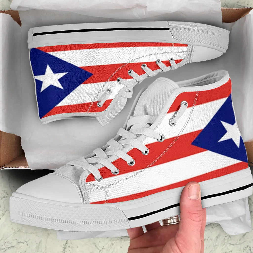 Puerto Rico Flag High Top Custom Sneaker Shoes with White Soles