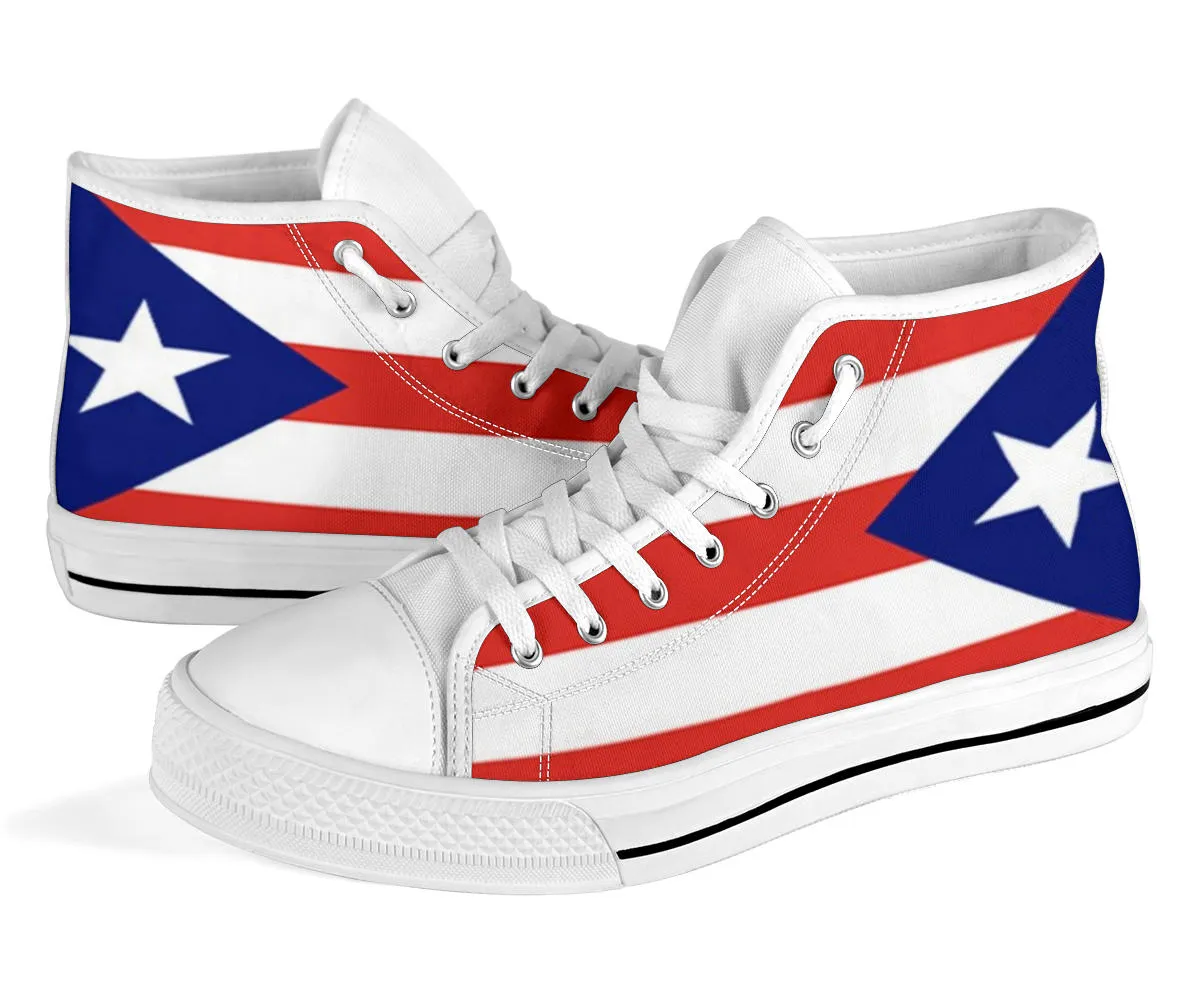 Puerto Rico Flag High Top Custom Sneaker Shoes with White Soles