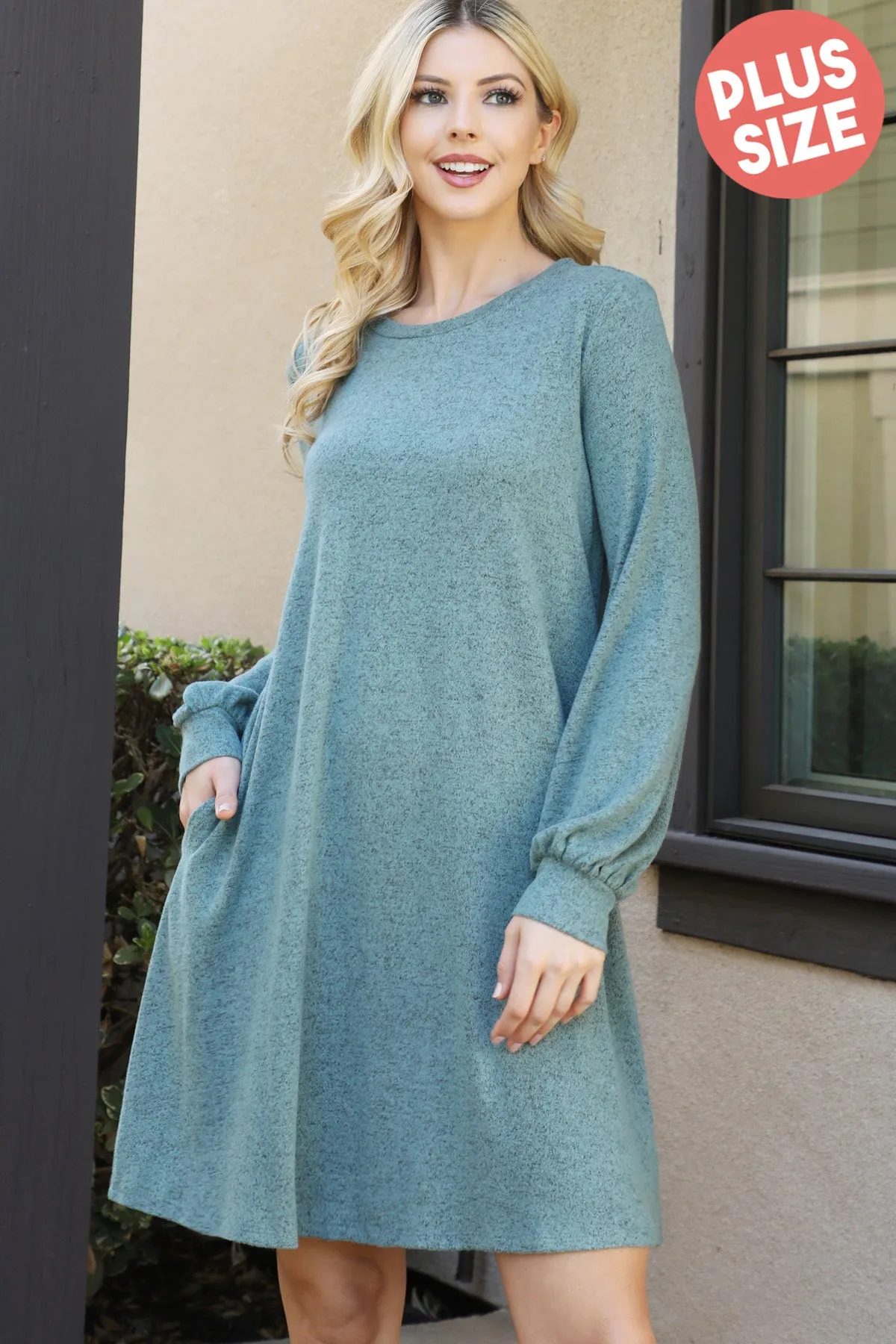 Puff Long Sleeve Hacci Brushed Dress