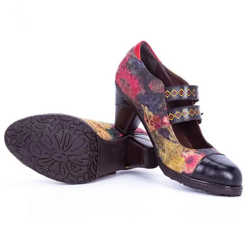 Pumps Women Shoes Genuine Leather High Heels 2020 New Retro Round Toe Casual Buckle Strap Platform Ladies Shoes