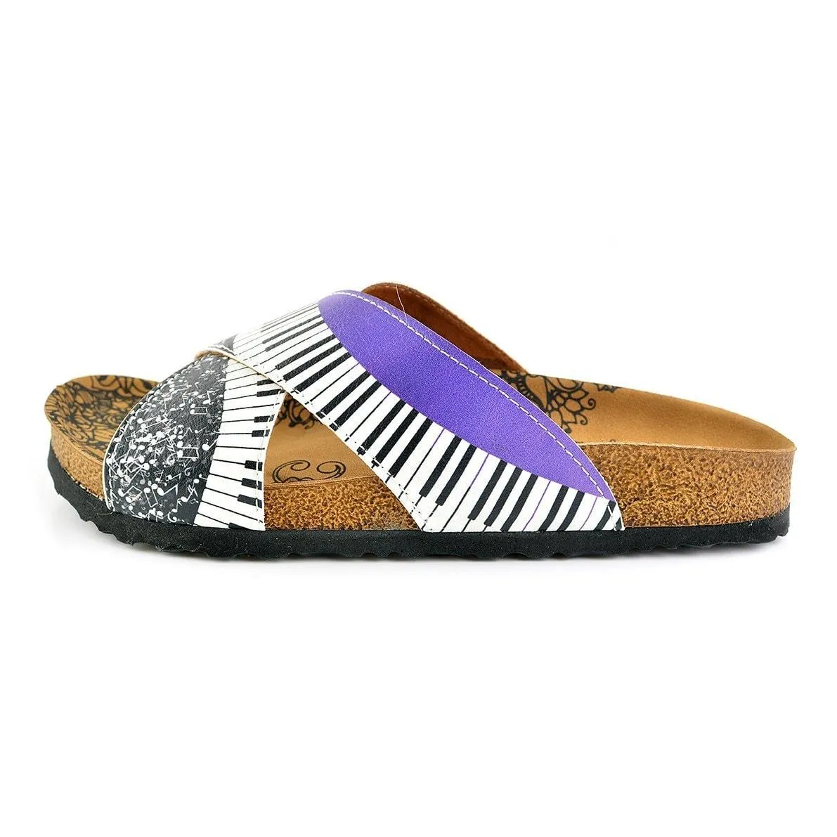 Purple, Black and White Musical Notes Piano Patterned Sandal - CAL1102