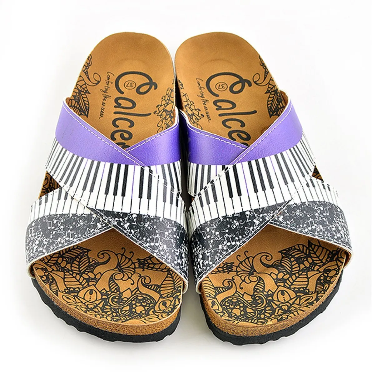Purple, Black and White Musical Notes Piano Patterned Sandal - CAL1102